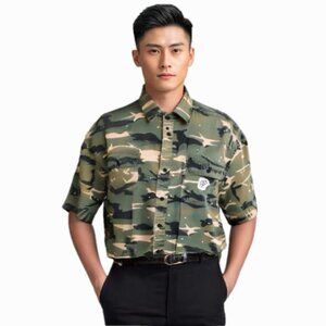 Hustle Gang Short Sleeve Green Tan Camo Button Down  Shirt Size: 2X